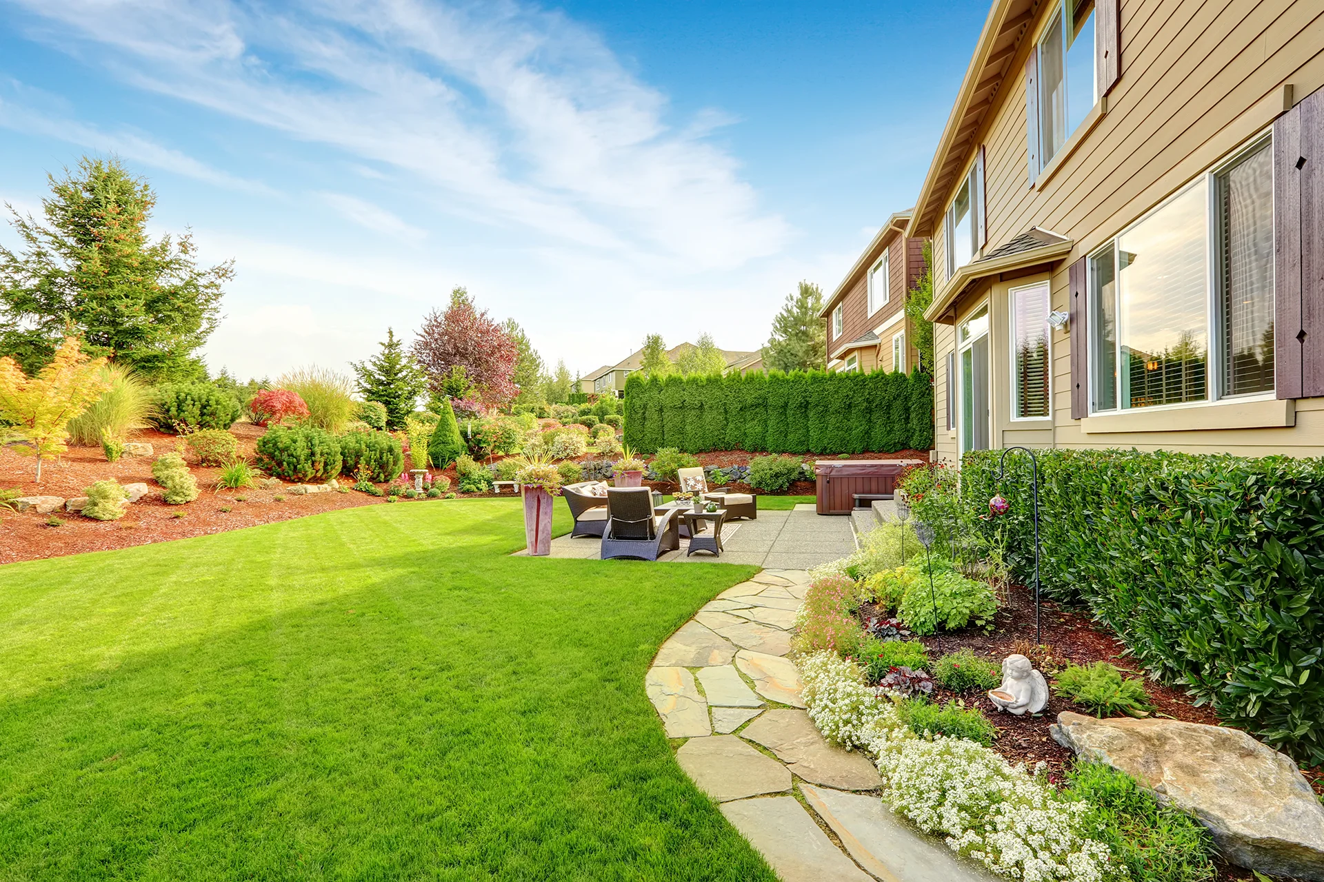 Designed garden with stone pathway
